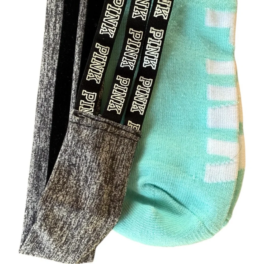 PINK VICTORIA’S SECRET SET *GRAY LOGO HEADBAND & NO-SHOW ANKLE SOCKS, NWT, NEW
